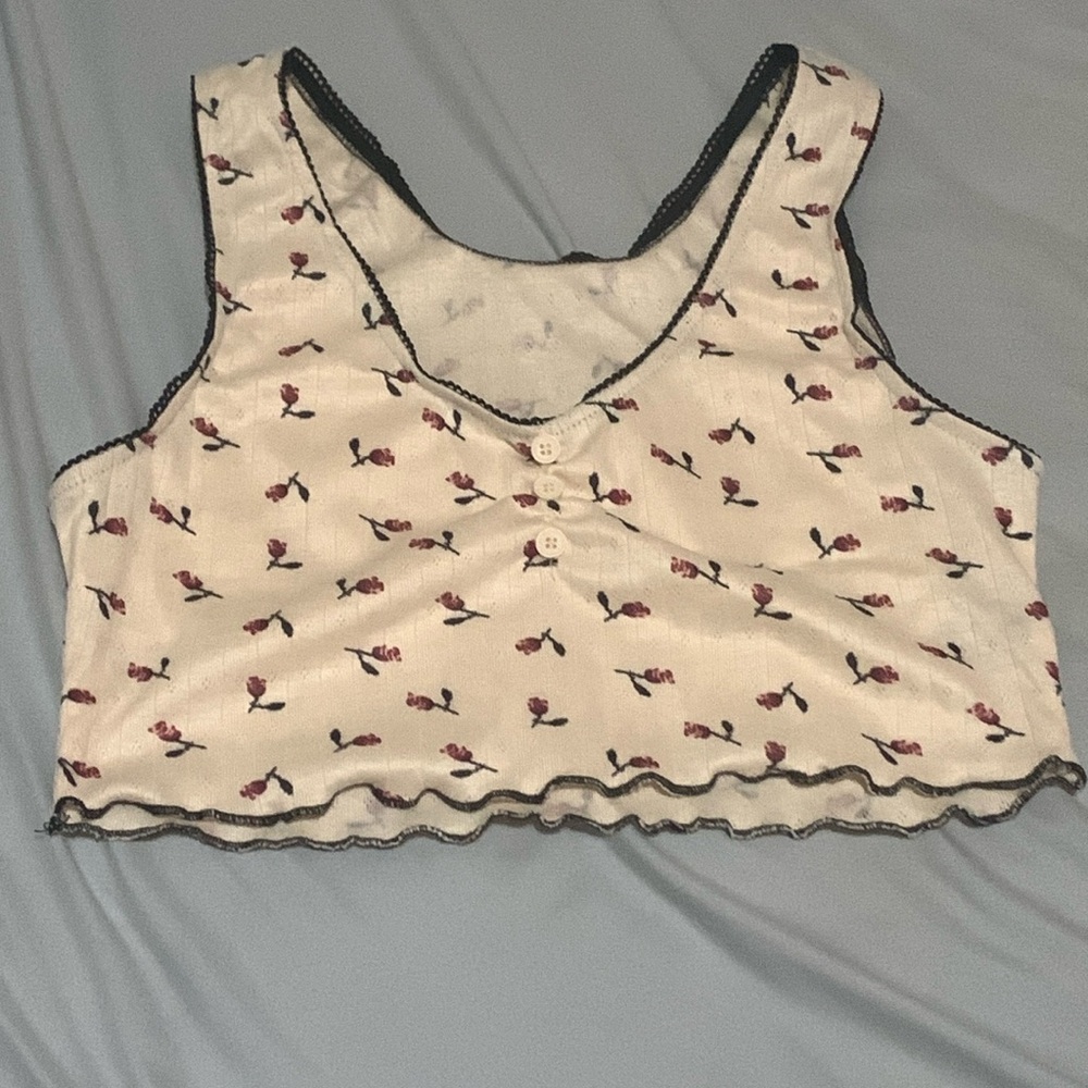 Cider- Multicolour Floral Contrasting Trim Crop Top